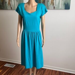Vintage Teal Midi Pocket Fit and Flare Dress